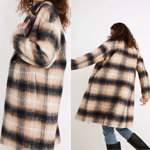 Madewell • Courton Cocoon Coat in Plaid tan blue Warm Hickory wool - Picture 12 of 12